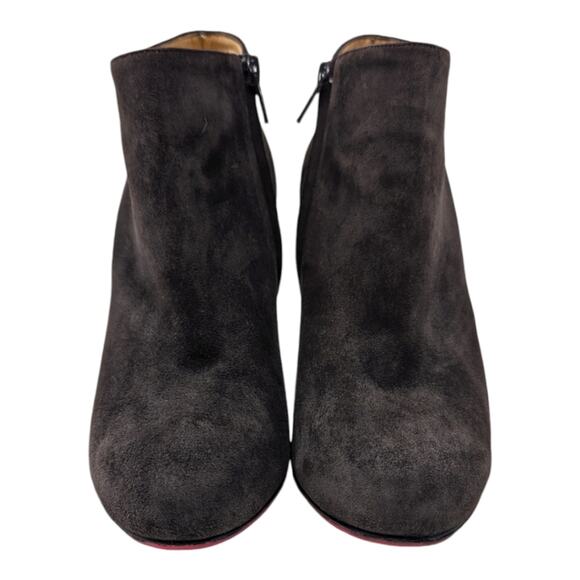 Christian Louboutin Bellissima 100 Ankle Boot Brown Suede Round Toe Heels 38.5 - Picture 3 of 11